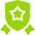 Green shield with a star in the center and two ribbon shapes at the bottom, symbolizing achievement or security.