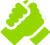 Bright green icon of two hands clasping each other in a handshake or solidarity gesture, shown on a white background.