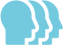 Three overlapping blue human head silhouettes facing right on a white background.